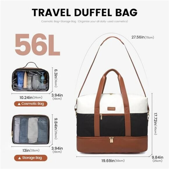 LOVEVOOK Weekender Travel Duffel Bag with Shoe Compartment Packing Cubes - Picture 3 of 7